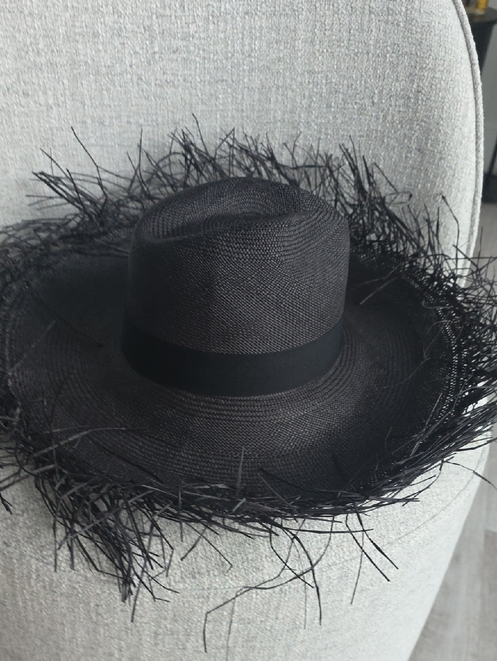 Black Fringe Wide-Brim Straw Hat - Women's Fashion Hat